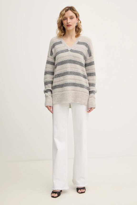 Twinset sweter z dodatkiem wełny 252TT3072 szary AW25