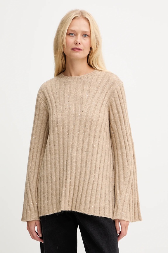 Twinset pulover din amestec de lână grosime medie bej 252AT3150