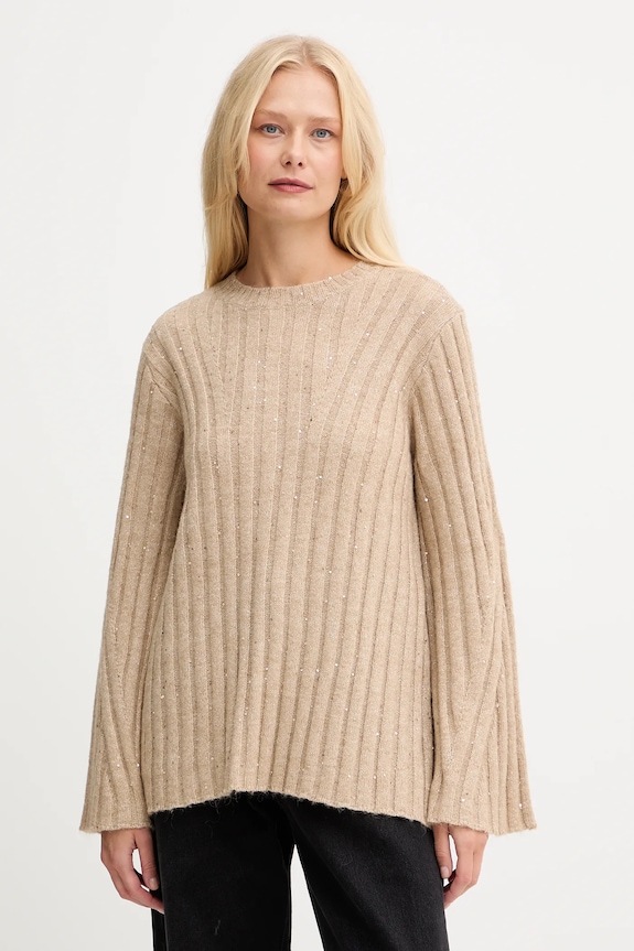 Twinset pulover din amestec de lână grosime medie bej 252AT3150