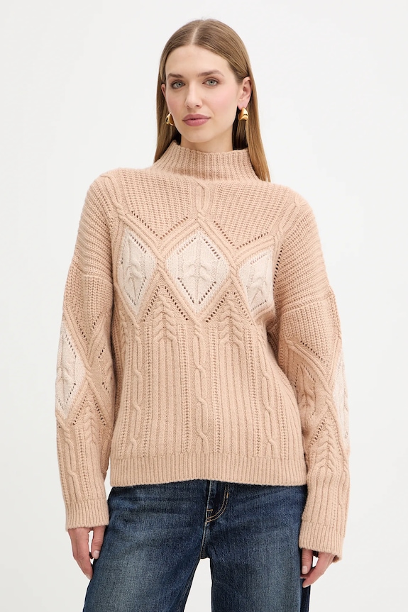 Πουλόβερ με προσθήκη μαλλιού Twinset λεπτό μοτίβο πορτοκαλί 252TT3290