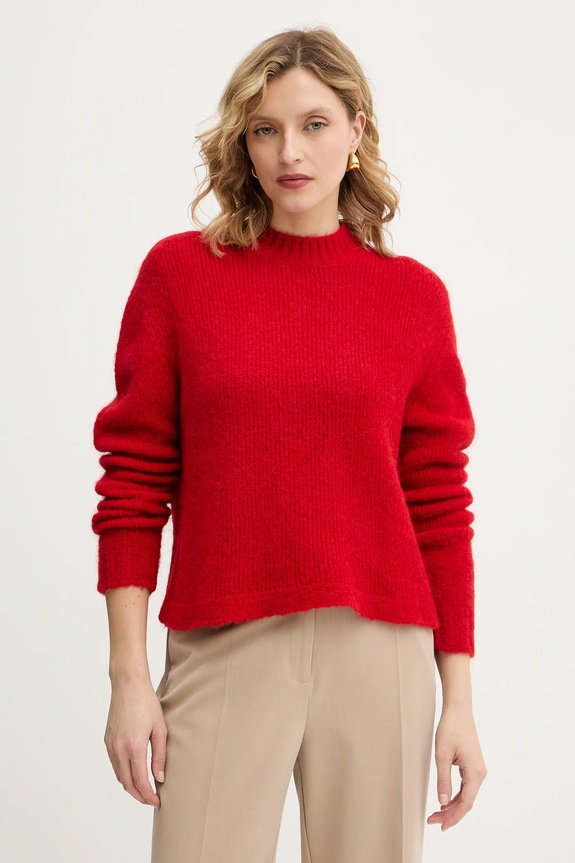 Twinset sweter z wełną okrągły czerwony 252TT3136