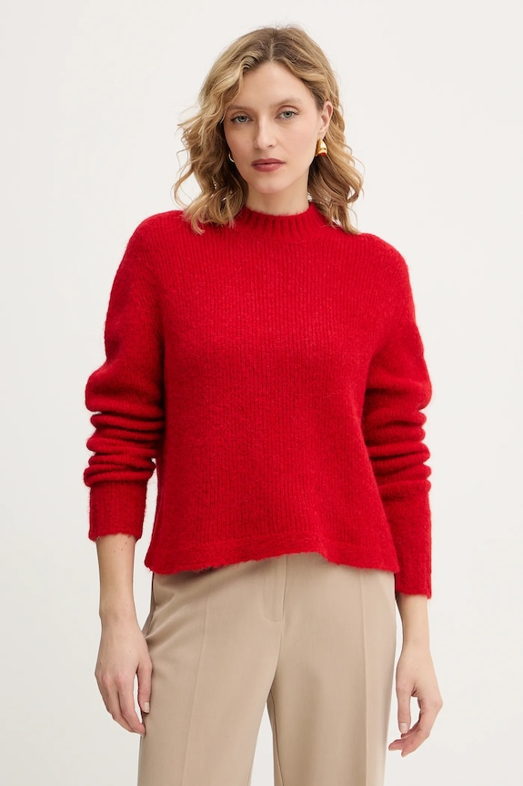 Twinset sweter z wełną okrągły czerwony 252TT3136