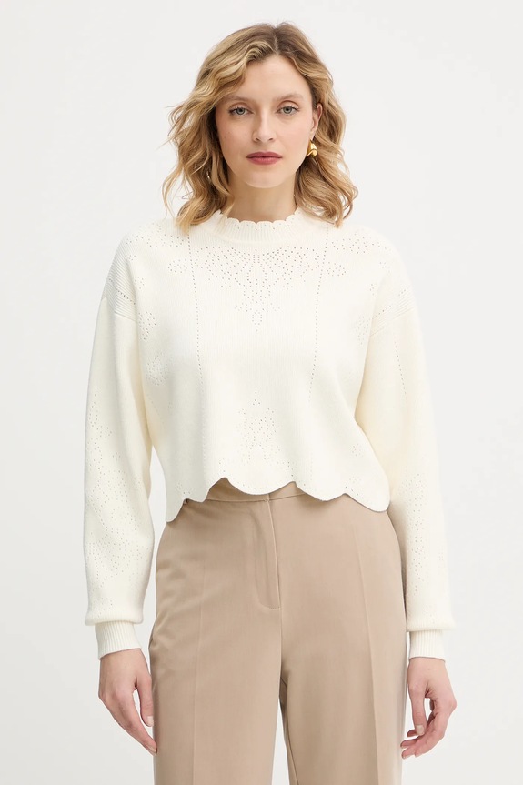 Twinset sweter z domieszką wełny okrągły beżowy 252TT3210