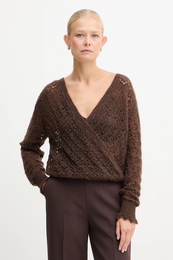 Twinset pulover cu adaos de mohair subtiri maro 252TT3200