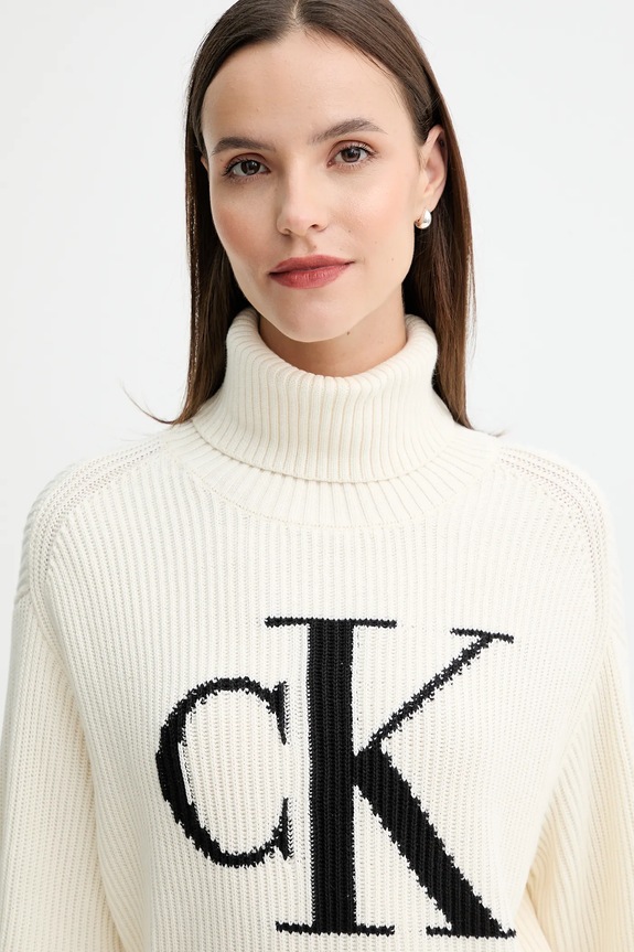 Pamučni pulover Calvin Klein Jeans bež LV047D349G