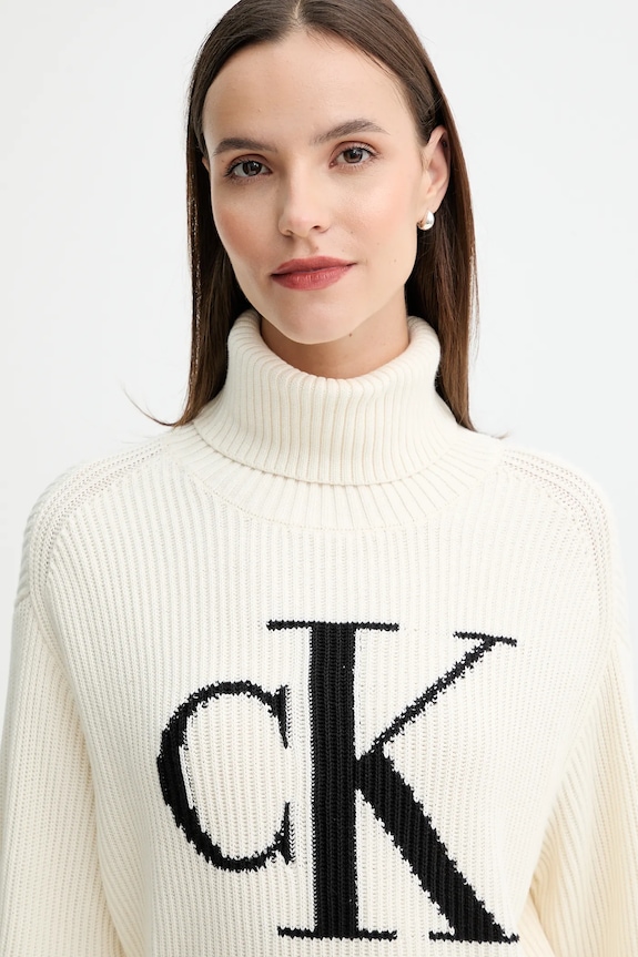 Pamučni pulover Calvin Klein Jeans bež LV047D349G