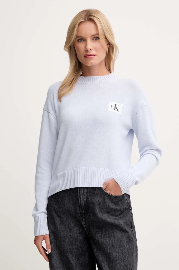 Βαμβακερό πουλόβερ Calvin Klein Jeans απλικέ μπλε LV047D351G