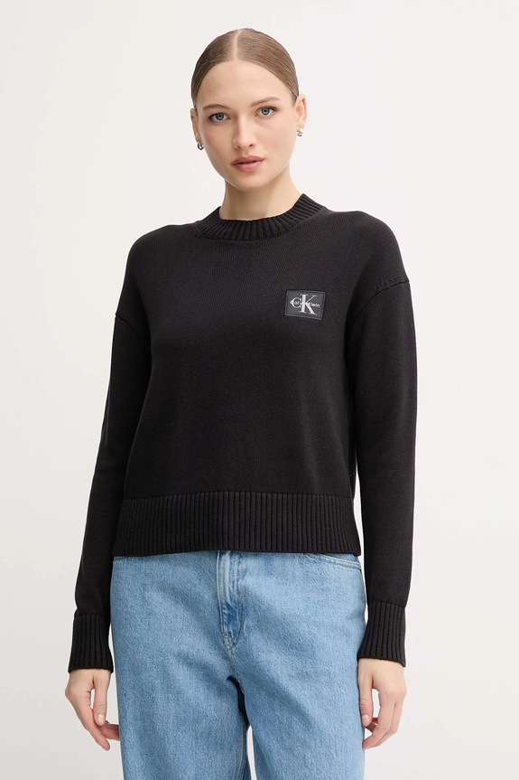 Calvin Klein Jeans pulover de bumbac grosime medie negru LV047D351G
