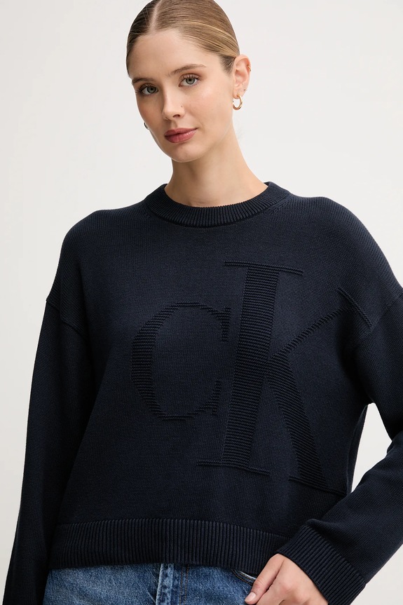 Βαμβακερό πουλόβερ Calvin Klein Jeans σκούρο μπλε LV047D304G