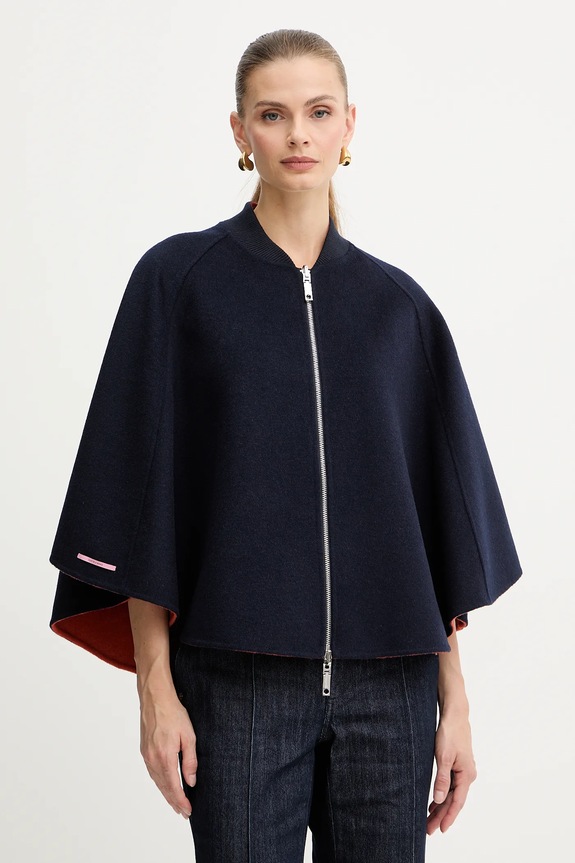MAX&Co. poncho cu două fețe din lână uni bleumarin 2526736037200