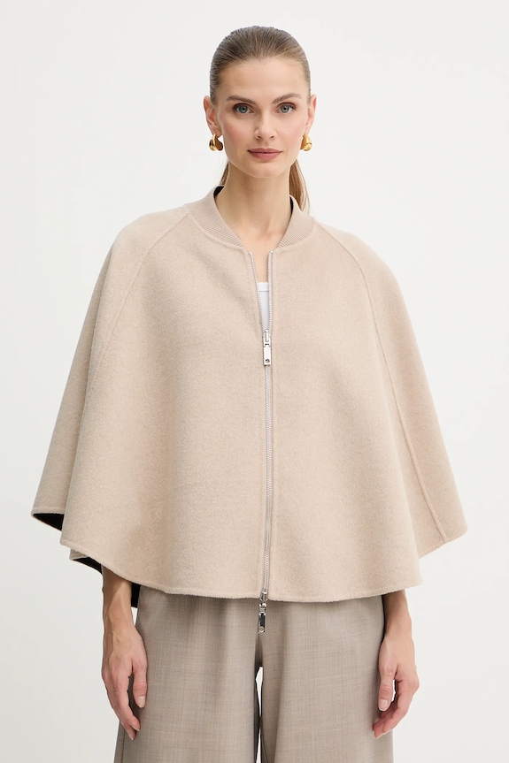 MAX&Co. poncho cu două fețe din lână uni bej 2526736037200