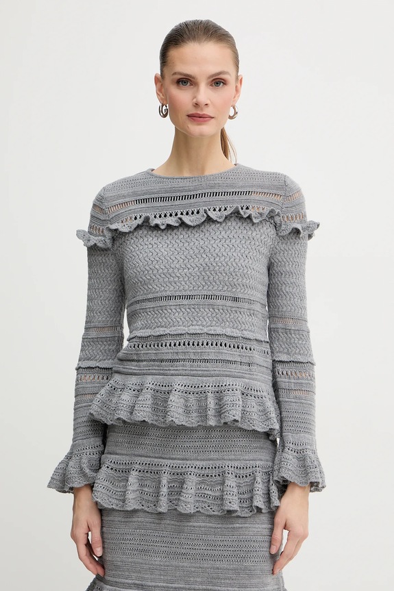 Vuneni pulover Luisa Spagnoli bez uzorka siva 100222