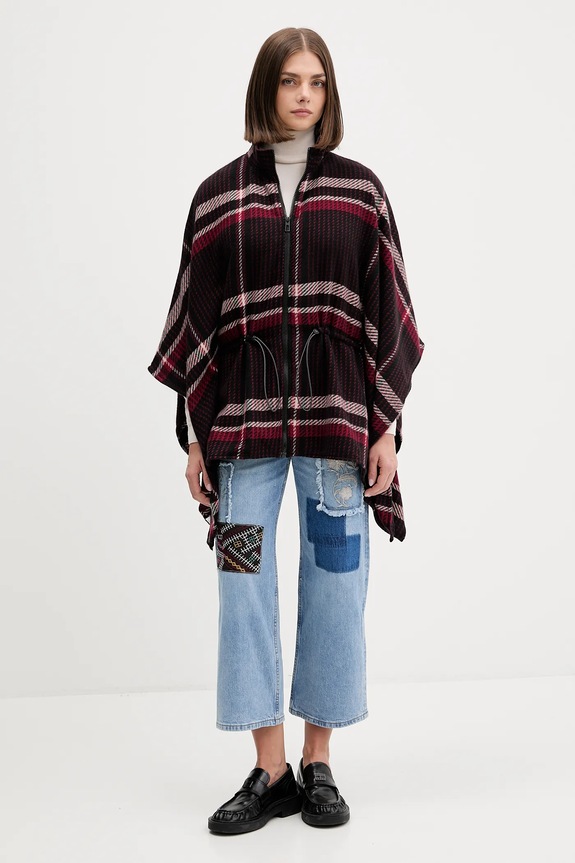 Pončo Desigual CHECKS ALDAMA 25WAIA11 burgundské AW25