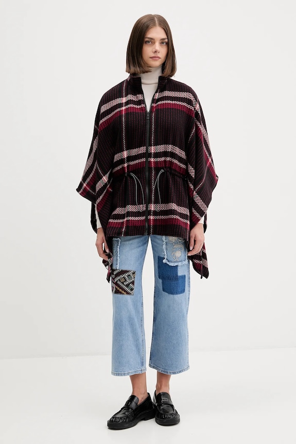 Pončo Desigual CHECKS ALDAMA 25WAIA11 burgundské AW25
