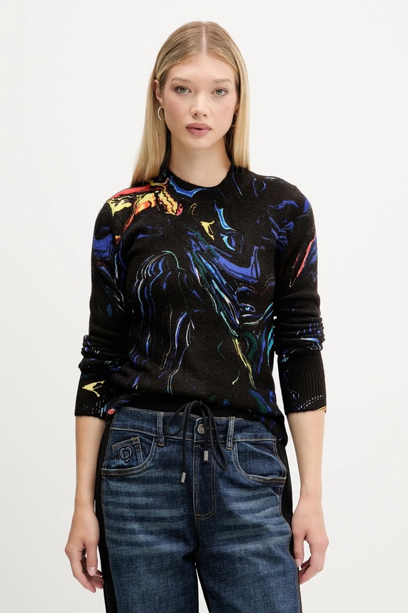 Desigual pulover BUTTERFLY LACROIX subtiri negru 25WWJF05