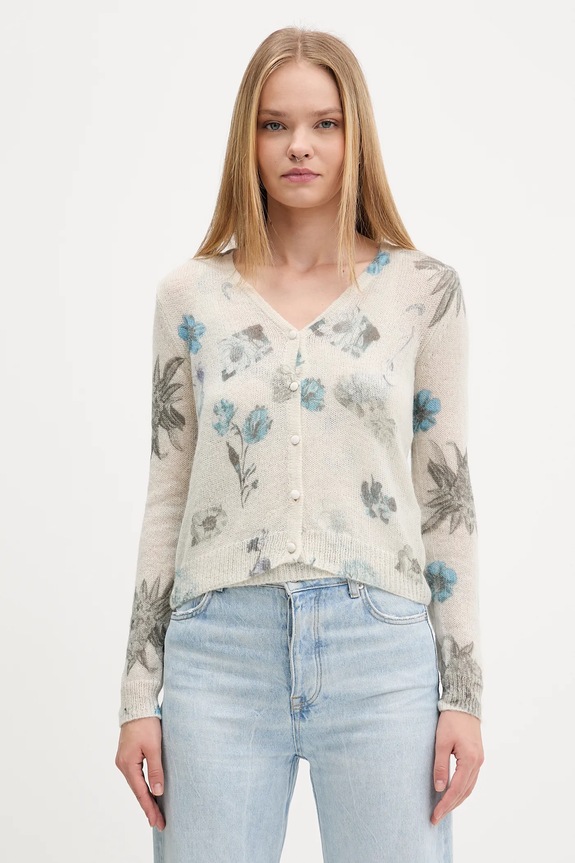 Desigual kardigan z domieszką wełny ESTOCOLMO z domieszką wełny beżowy 25WWJF14