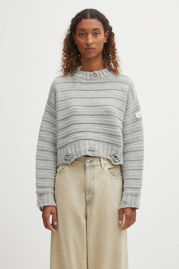 MM6 Maison Margiela sweter wełniany okrągły szary S52HL0031.M13040.857M