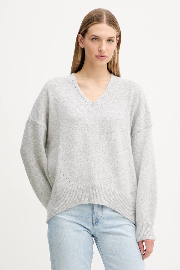 BOSS Orange sweter z dodatkiem wełny C Fondyssa szpic szary 50550464