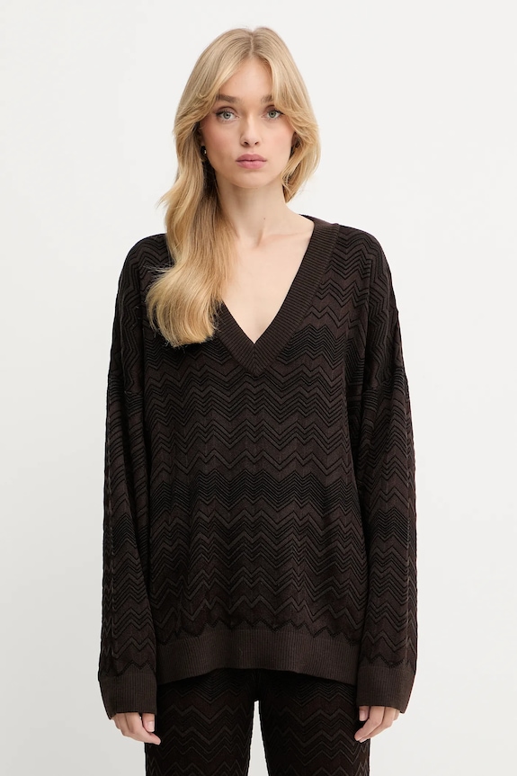 Vlněný svetr Missoni V výstřih hnědá DS25WN14.BK01CP