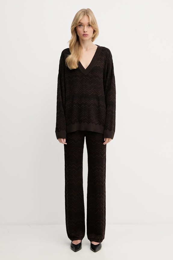 Vlněný svetr Missoni DS25WN14.BK01CP hnědá AW25