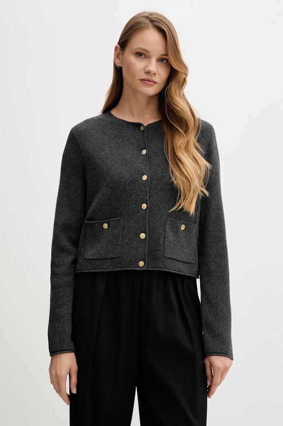 Tommy Hilfiger gyapjú kardigán melanzs szürke WW0WW46441