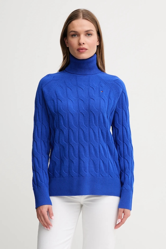 Vlněný svetr Tommy Hilfiger rolák modrá WW0WW46791