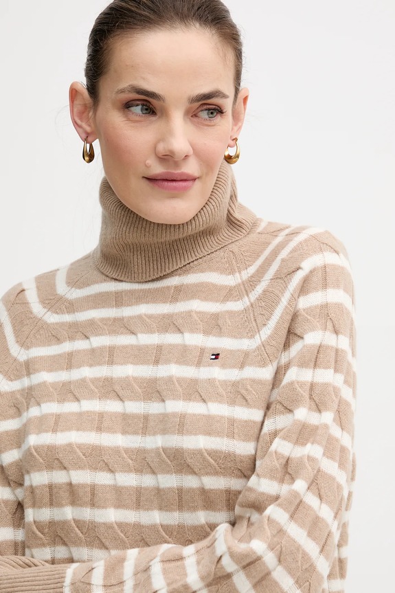 Vlnený sveter Tommy Hilfiger béžová WW0WW46791