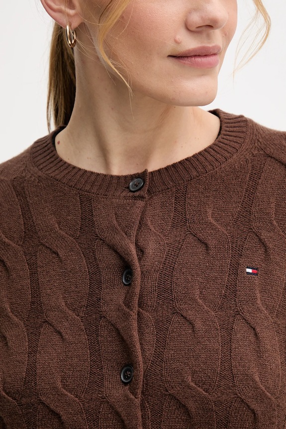 Vlnený kardigán Tommy Hilfiger WW0WW47463 hnedá