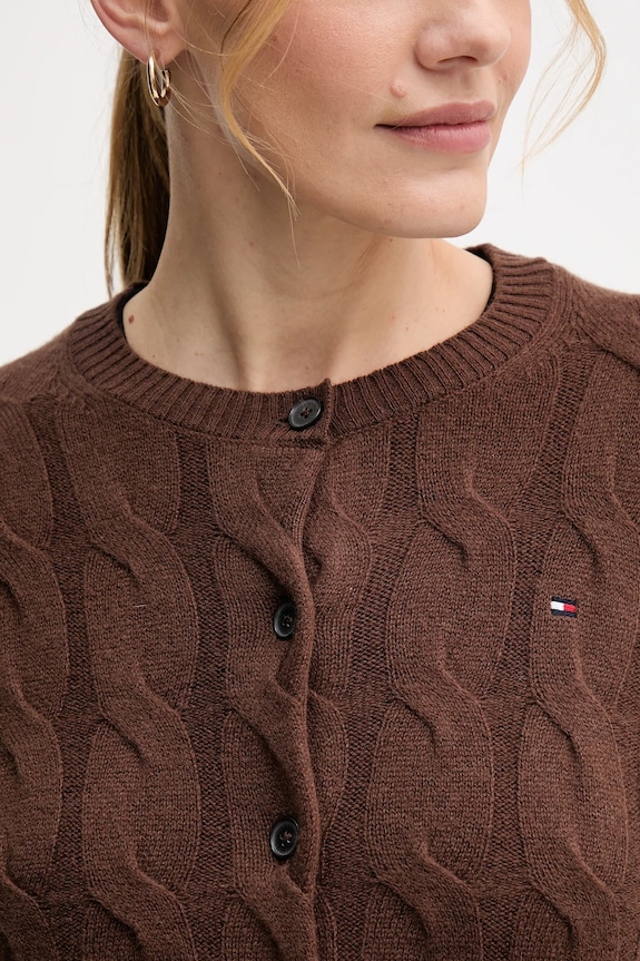 Vlnený kardigán Tommy Hilfiger WW0WW47463 hnedá
