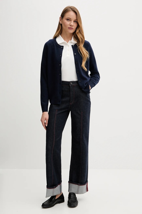 Tommy Hilfiger gyapjú kardigán WW0WW47469 sötétkék AW25