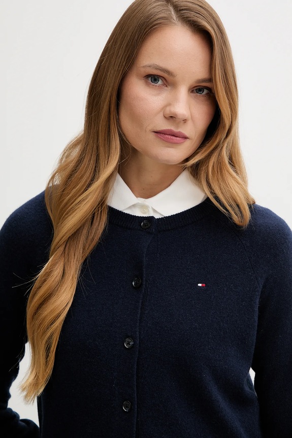 Tommy Hilfiger gyapjú kardigán sötétkék WW0WW47469