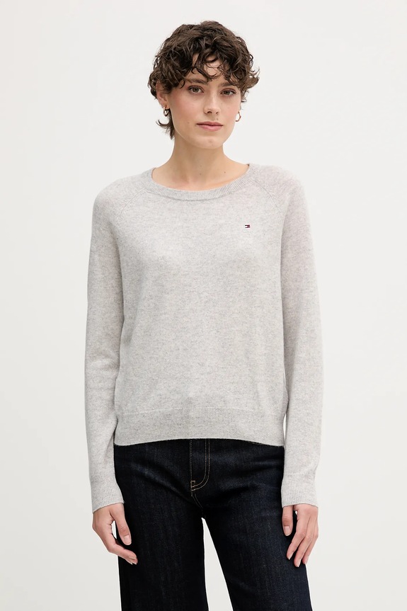 Tommy Hilfiger sweter wełniany okrągły szary WW0WW47470