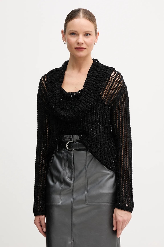 Tommy Hilfiger pulover subtiri negru WW0WW46762