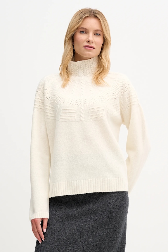 Tommy Hilfiger gyapjú pulóver gyapjú bézs WW0WW47645