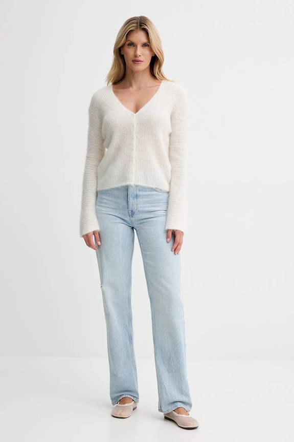Kardigan s prímesou vlny Calvin Klein LV044D344G béžová AW25