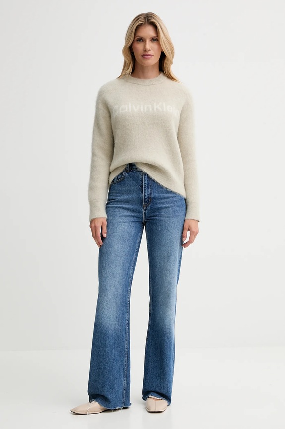 Sveter s prímesou vlny Calvin Klein LV044D359G béžová AW25