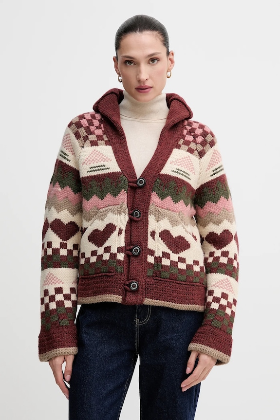 Barbour kardigan z dodatkiem wełny RUBY gruba czerwony LKN1695
