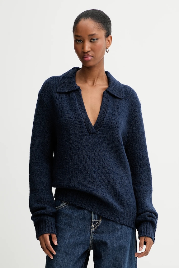 Calvin Klein Jeans sweter wełniany szpic granatowy LV144D341G