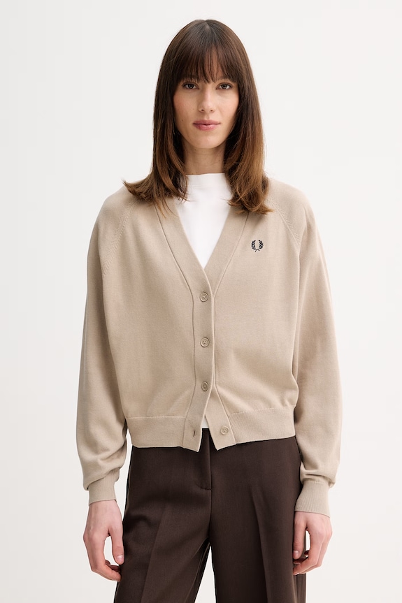 Fred Perry cardigan din bumbac model fin bej K1120