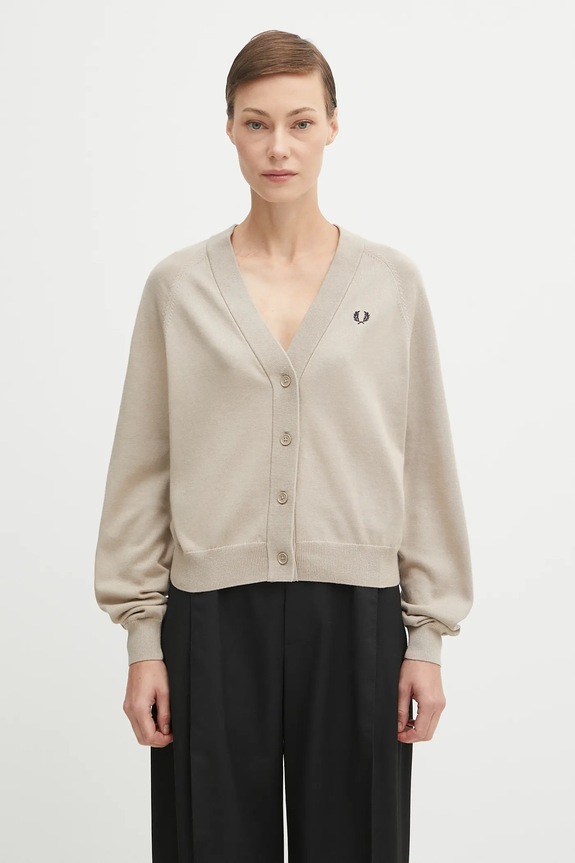 Fred Perry cardigan din bumbac uni bej K1120