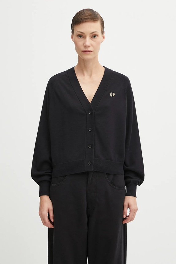 Bavlněný kardigan Fred Perry hladký černá K1120