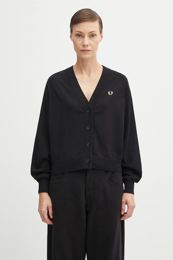 Bavlněný kardigan Fred Perry hladký černá K1120