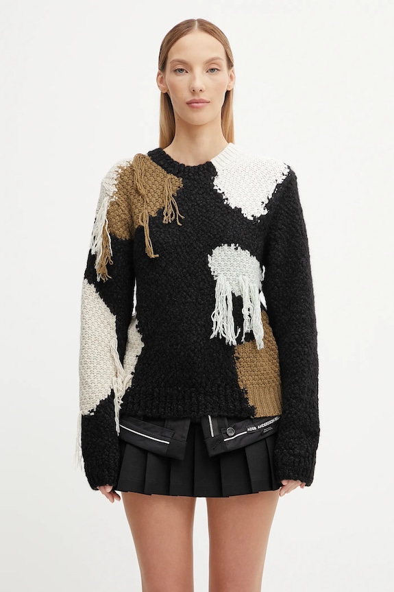 Andersson Bell sweter z wełną Sylvia Abstract Patchwork wzorzyste czarny atb1365w