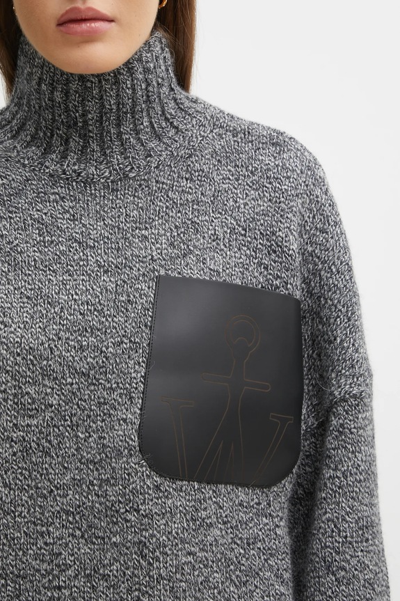 JW Anderson wool blend sweater Leather Patch Pocket gray KW1292.YN0367