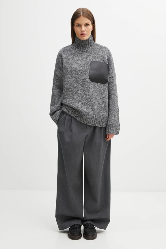 JW Anderson wool blend sweater Leather Patch Pocket KW1292.YN0367 gray
