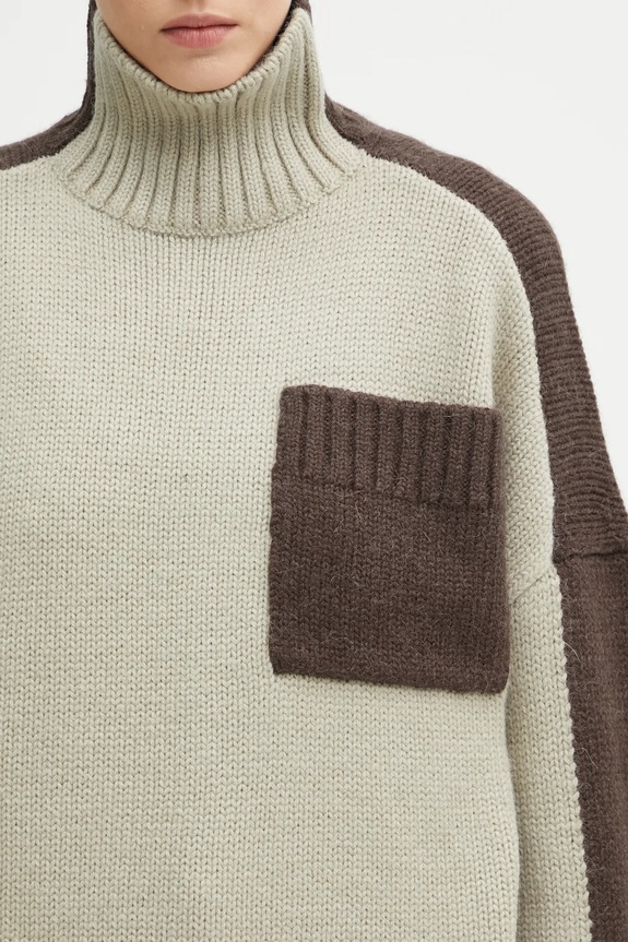 JW Anderson sweter z dodatkiem wełny Two Tone Patch Pocket beżowy KW1402.YN0367
