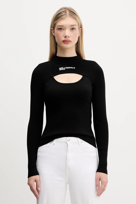 Sveter Karl Lagerfeld Jeans polorolák čierna A4W18013