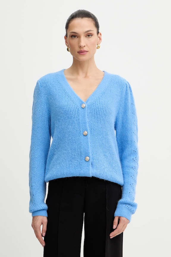 Kardigan s prímesou vlny Morgan stredne hrubá modrá MPLAY
