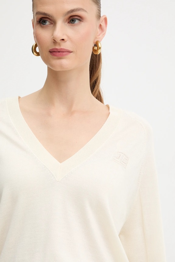 Elisabetta Franchi sweter z dodatkiem wełny beżowy MK34S57E2