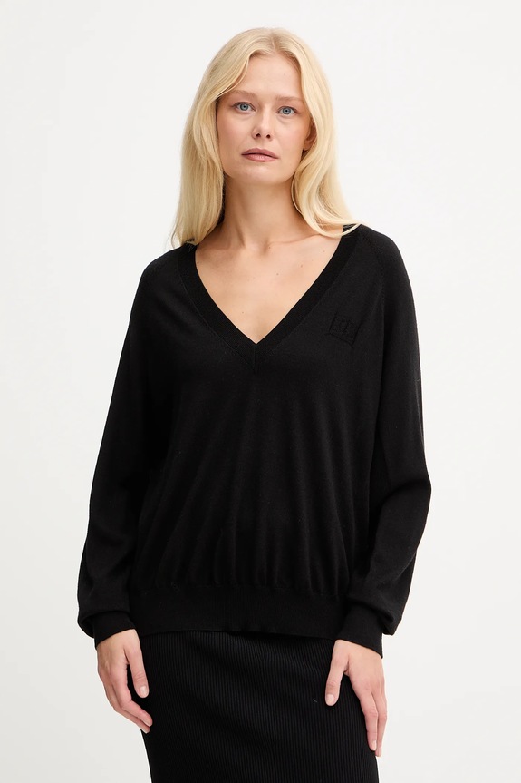 Elisabetta Franchi pulover din amestec de lână subtiri negru MK34S57E2